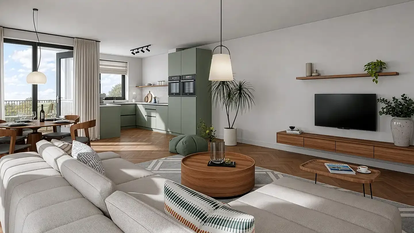 Nieuwbouw appartement Wonen in de Baronie Dordrecht, type C - woonkamer met balkon