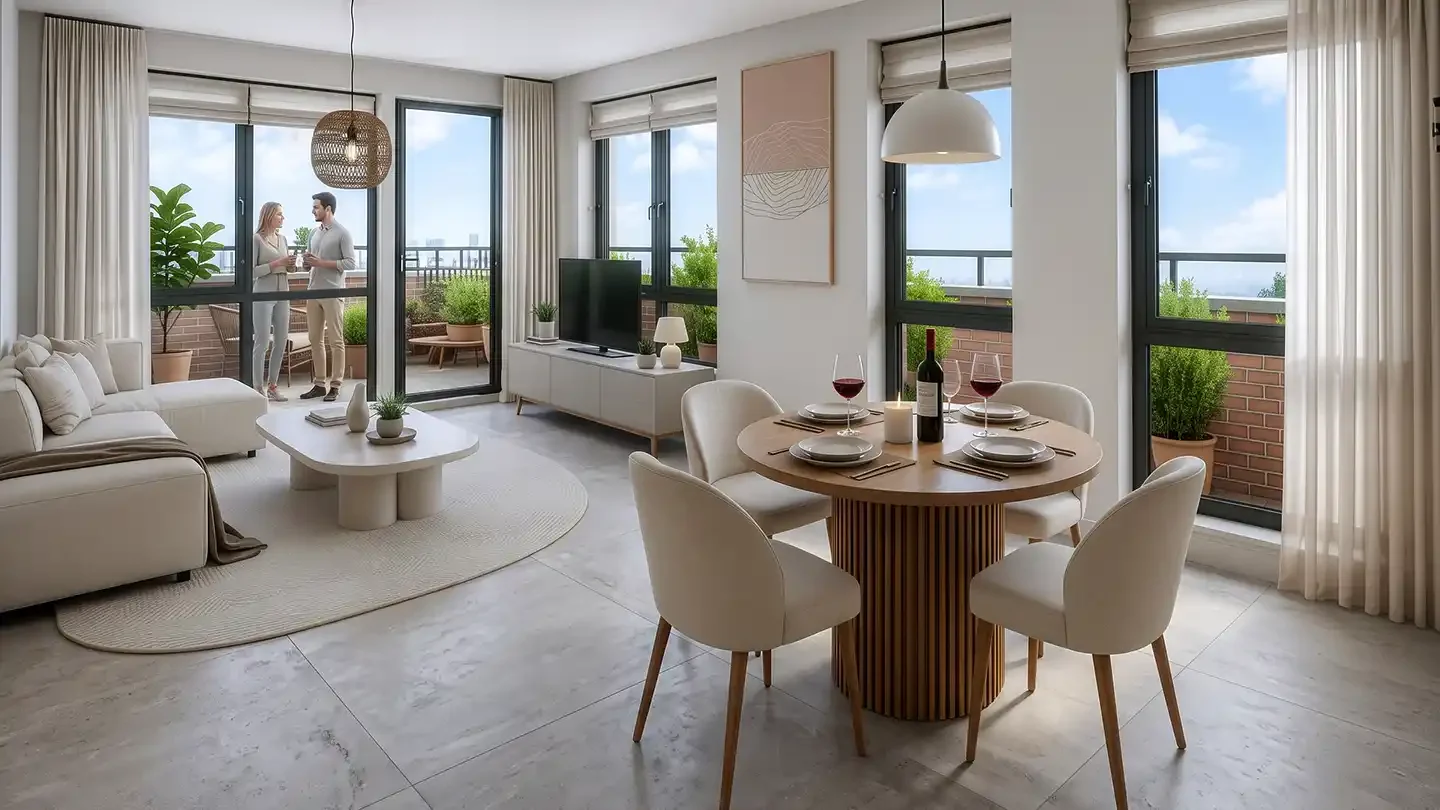 Nieuwbouw appartement Wonen in de Baronie Dordrecht, type D - woonkamer met dakterras
