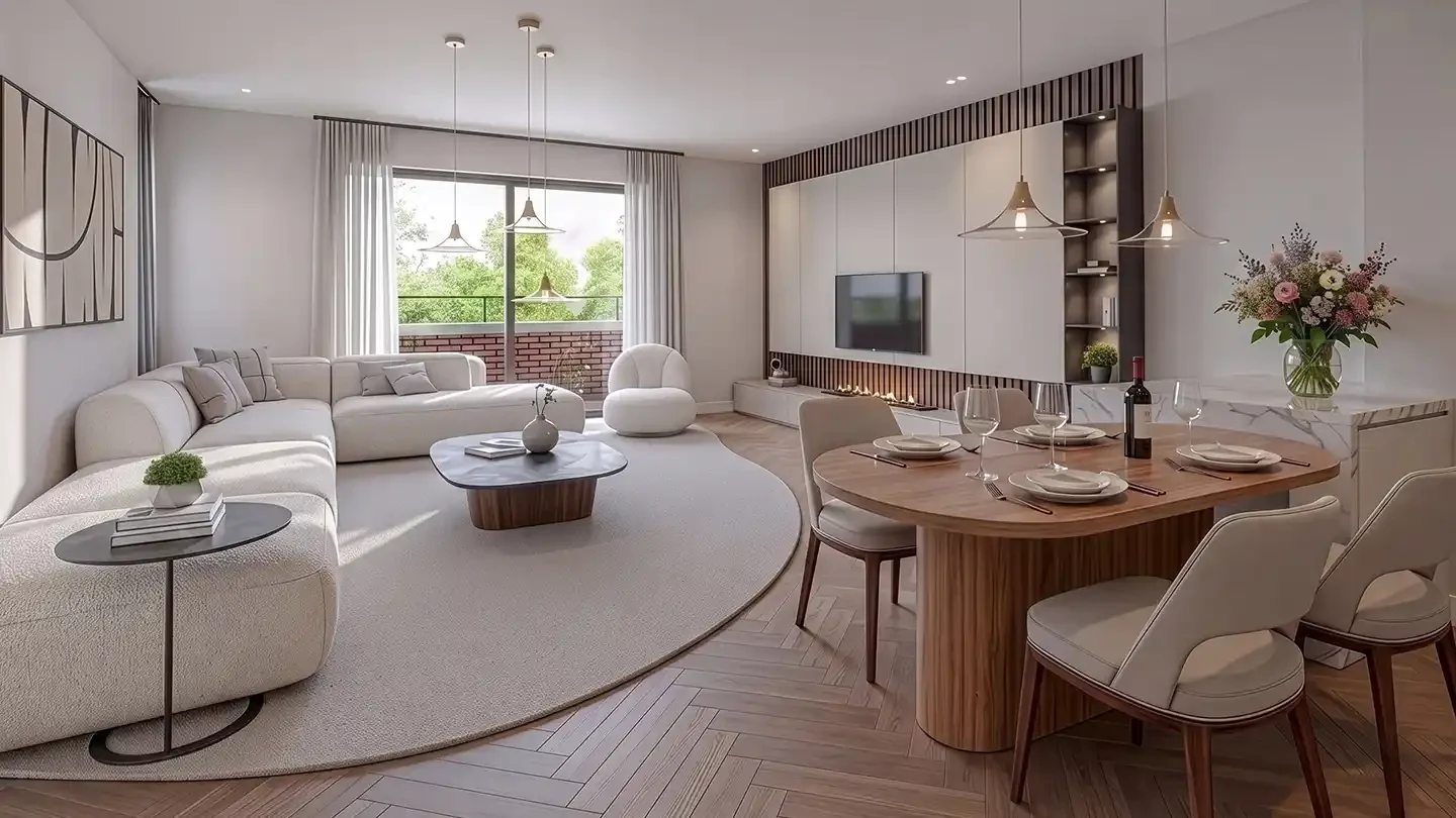 Nieuwbouw appartement Wonen in de Baronie Dordrecht, type E - woonkamer met dakterras
