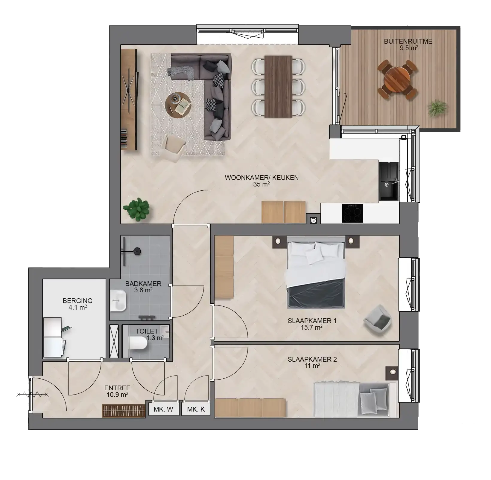 Nieuwbouw appartement Wonen in de Baronie Dordrecht, type A - plattegrond