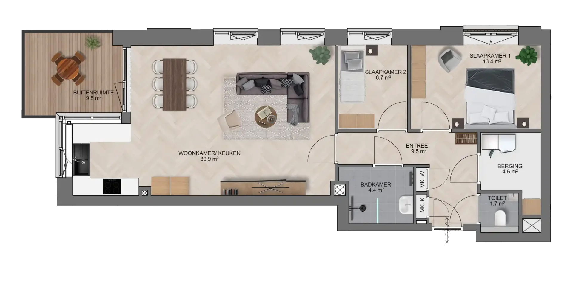 Nieuwbouw appartement Wonen in de Baronie Dordrecht, type C - plattegrond