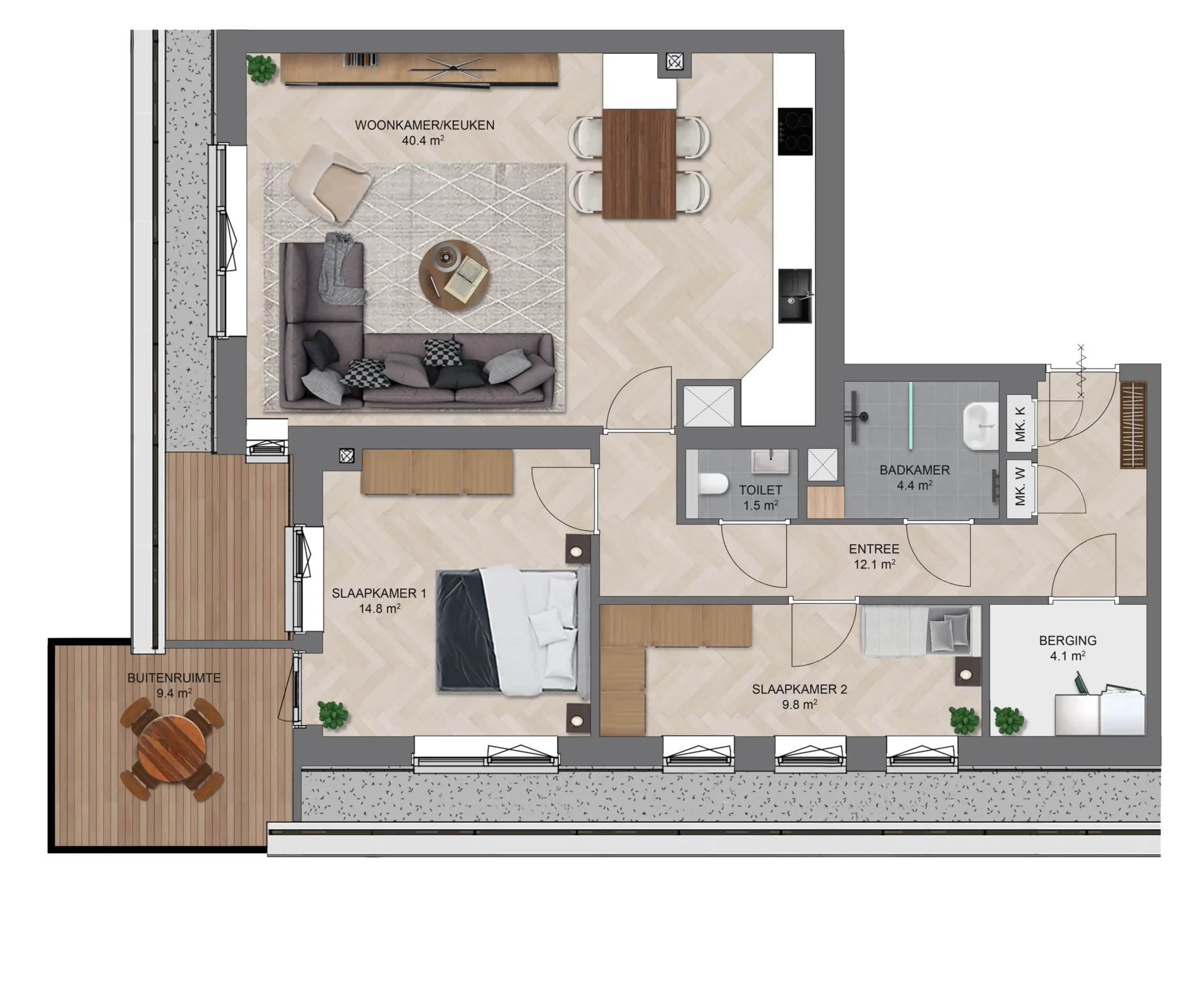 Nieuwbouw appartement Wonen in de Baronie Dordrecht, type E - plattegrond